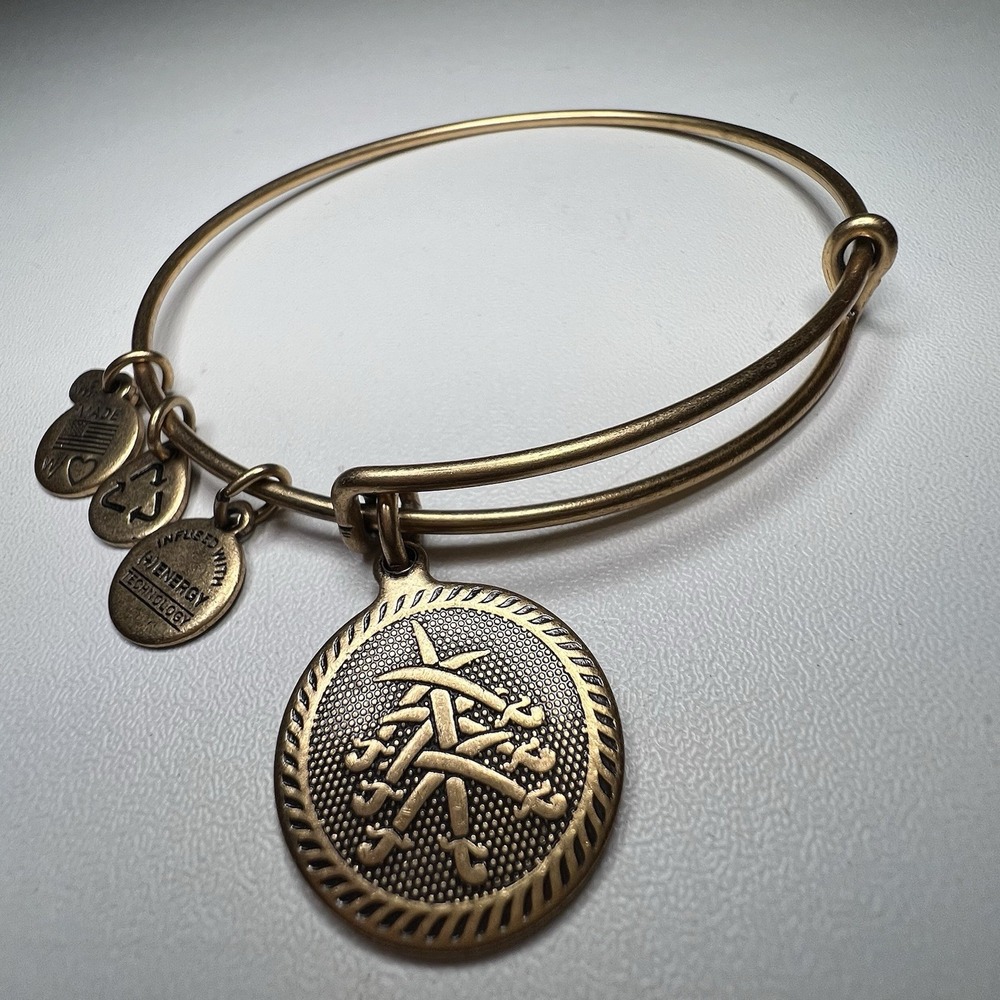 Retired Alex and Ani Seven Swords Bangle Charm Bracelet Rafaelian Gold Color Vtg